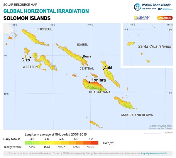 Global Horizontal Irradiation, Solomon Islands